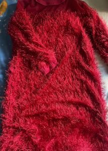Fuzzy Red Long Sleeve dress