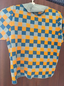 Checkerboard Knit Polo Top