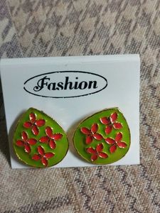 Fashion Earrings - Green &amp; Grey Floral