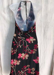 4729. Vintage Floral Halter Neck Maxi Dress