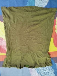 M-L Size Olive Green V-Neck T-shirt