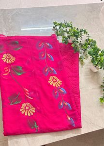 Vibrant Pink Floral Print Saree