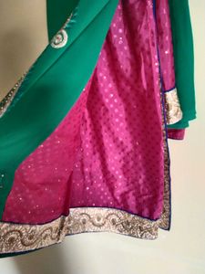 Embellished Green &amp; Pink Indian Outfit
