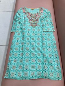 Blue Patterned Embroidered Tunic Top