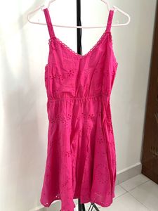 Chic Pink Eyelet Mini Dress
