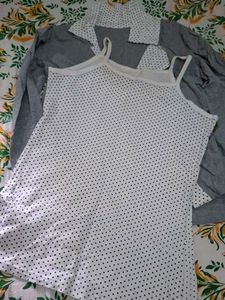 Gray Double-Breasted Blazer with Polka Dot Accents
