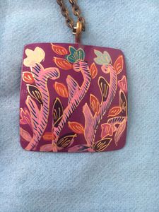Floral Purple Handpainted Pendant Necklace