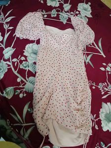 Cute Pink Polka Dot Ruched Mini Dress
