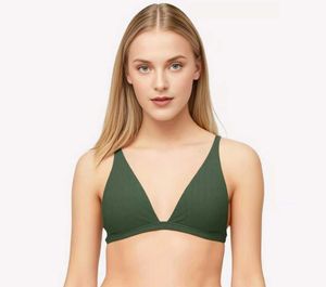 Stylish Ribbed V-Neck Bikini Top