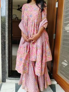 Pink Floral Kurta Sharara Set
