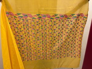 Embroidered Yellow Kurta Set Material with Dupatta
