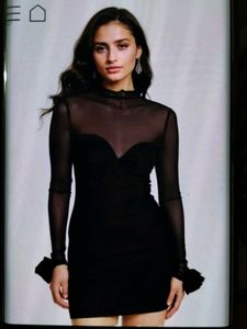 Chic Black Sheer Neckline Dress