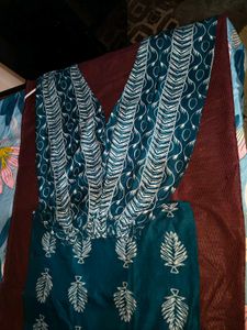 New Teal Leaf Print Kurta Set
