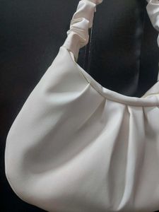 White Ruched Handle Shoulder Bag