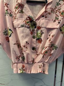 Pink Floral Button-Up Crop Top