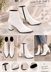 White Ankle Boots with Block Heel