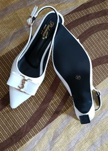 Elegant White Bow Slingback Heels