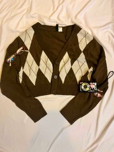 y2k Brown Shoujo Cropped Cardigan