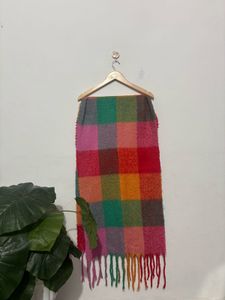 Colorful Plaid Scarf with Fringe