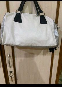 Chic White &amp; Silver Duffle Bag