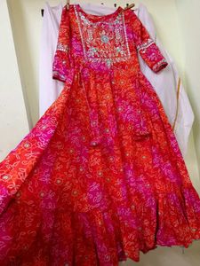 Red Bandhani Embroidered Dress