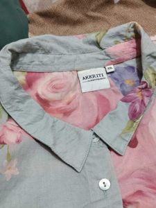 Light Blue Floral Print Button-Up Shirt