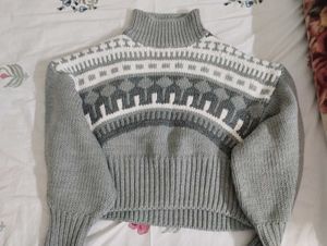 White And Grey Woolen Sweater