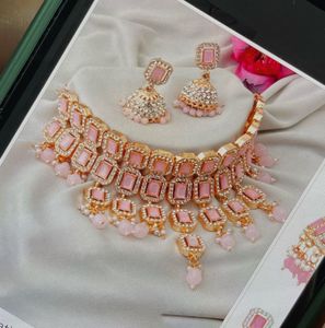 Elegant Pink Stone Necklace Set