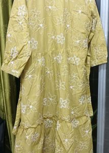 Mustard Yellow Embroidered fit and flare dress
