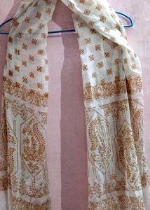 Elegant White &amp; Brown Printed Dupatta