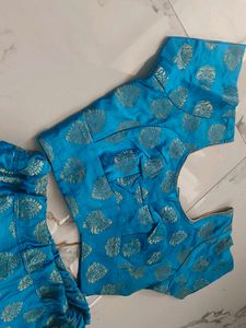 Beautiful Blue Brocade Skirt and Blouse Set