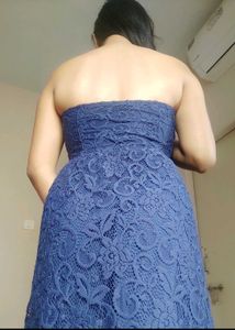 Blue Lace Strapless Dress