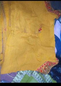 Yellow Embroidered Saree stiched Blouse