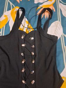 Black Lace-Up Bodysuit Swim Top