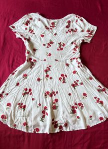 White Floral Printed Flare Mini Dress