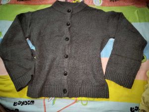 Grey Button-Up Knit Sweater
