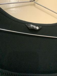 Black Ribbed Square Neck Top