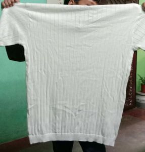 Men's solid Polo neck pure cotton white T shirt