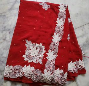 Red moti work saree