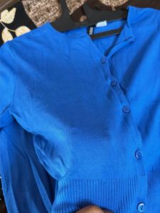 Blue H&amp;M Button-Up Cropped Cardigan