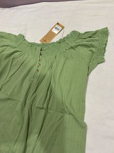 Green Smocked Off-Shoulder Top