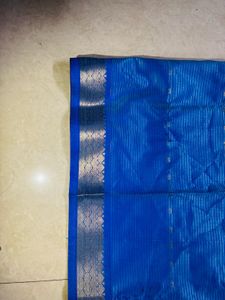 Stunning Blue Silk Saree with Gold Border