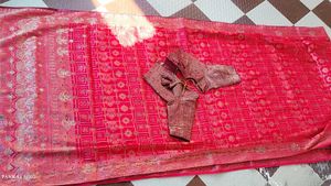 Beautiful Pink Silk Saree with Blouse