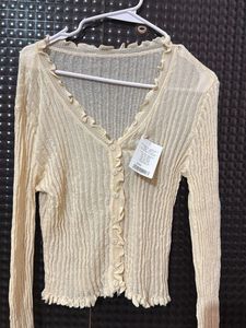 Cream Ruffle Knit Cardigan