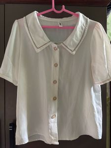 Chic White Short Sleeve Blouse