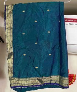 Beautiful Pure silk Teal Dupatta with Gold Border