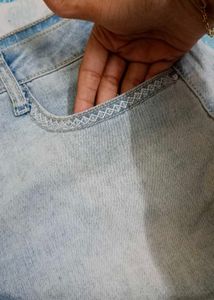 Light Wash Denim Shorts with Lace Trim