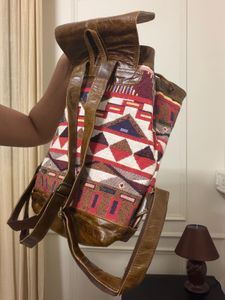 Boho Aztec Print Leather Backpack
