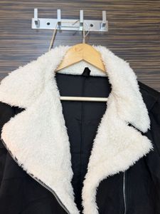 Black Faux Suede Sherpa Jacket check details
