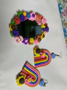 Handmade Flower & Rainbow Mirror & Earrings